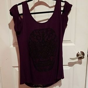 Midnight hour purple skull cold shoulder top